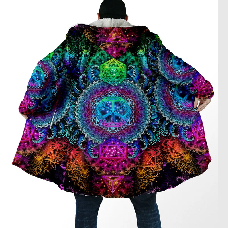 

3D full printing fashionable winter men's/women's hooded cloak wool windbreaker jacket Unisex casual warm coat