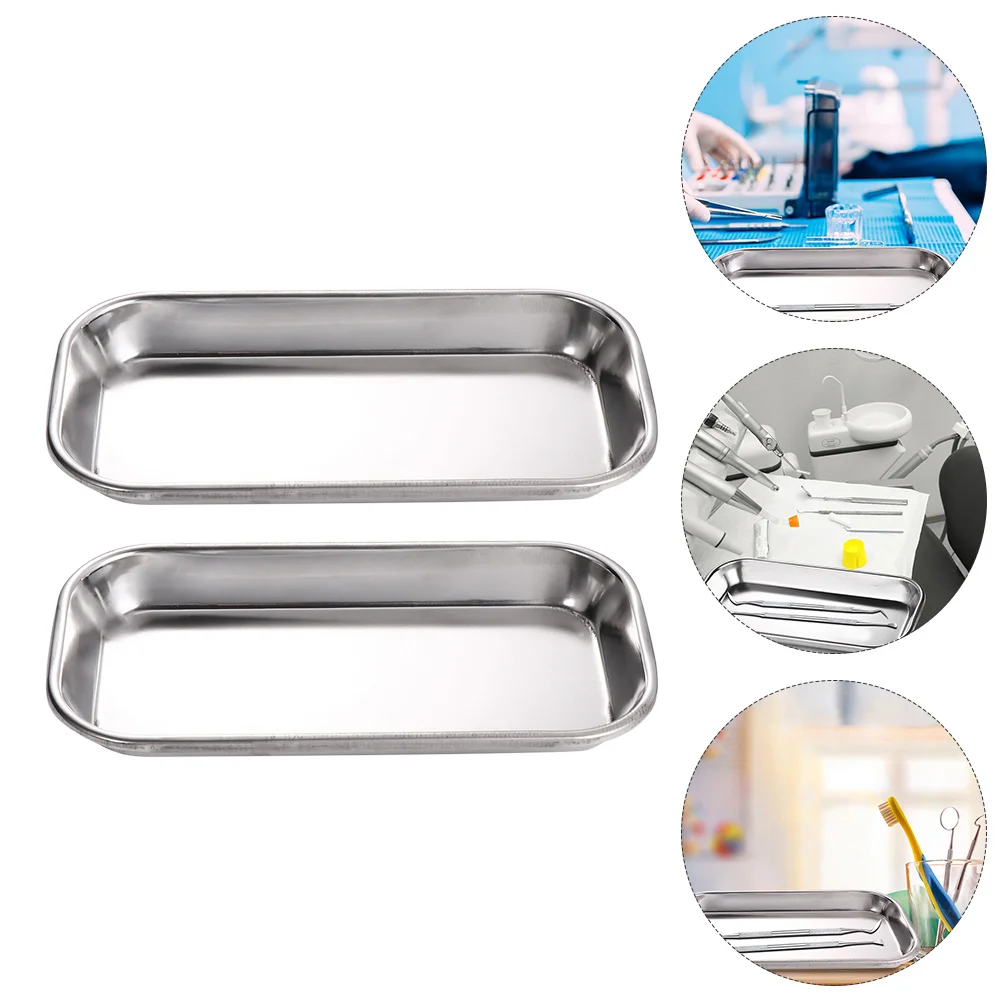 

2 Pcs Tray Tools Stainless Steel Instrument Trays Flat Experiment Plate Dentistry Clinical