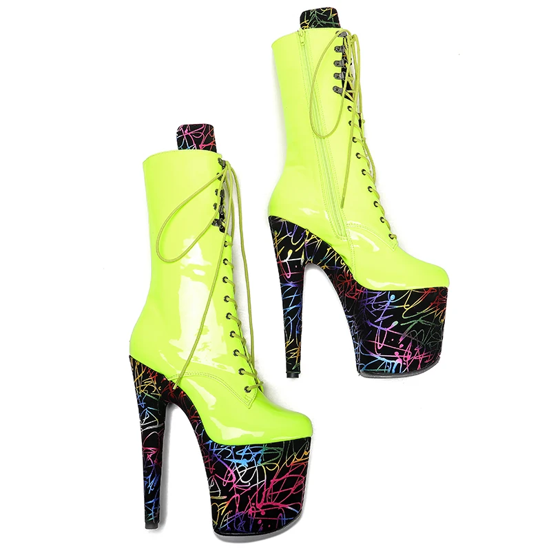 Leecabe 20CM/8Inch PU upper  lady fashion  boots   for  party  Platform  High Heels Pole Dance boot