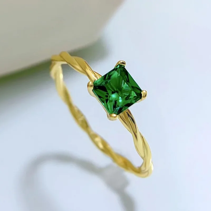 

2021 new S925 silver twist princess square ring female wedding ring ins simple cold wind