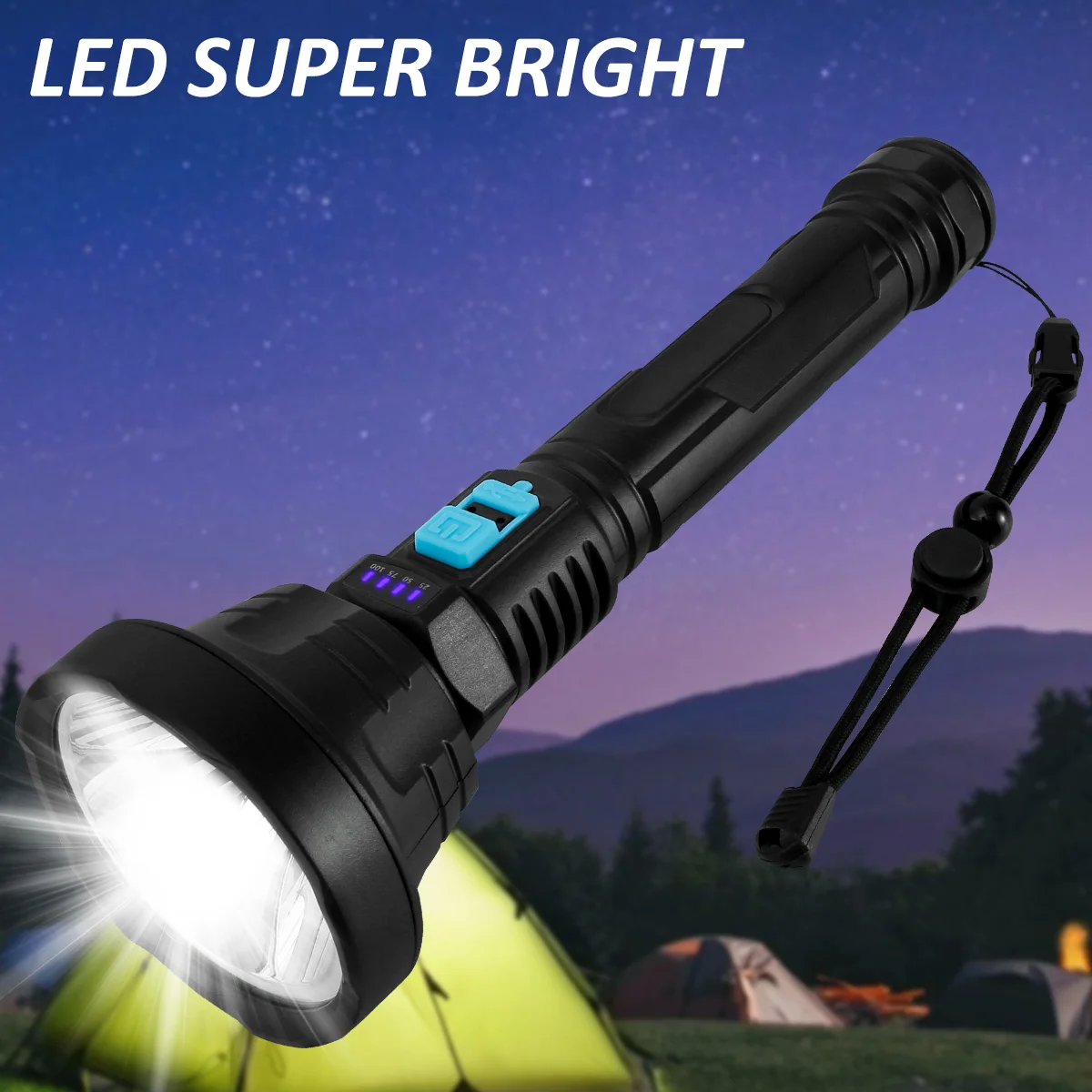 

LED Flashlight USB Rechargeable Searchlight with 1200mAh 18650 Battery 300LM IPX4 Protection Spotlight 3 Lighting Modes Power