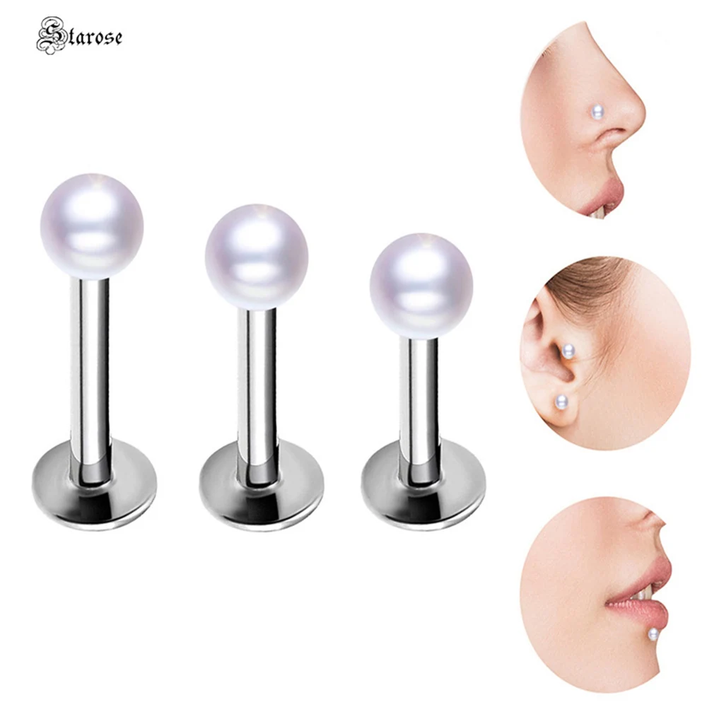 

2Pcs 1.2x6/8/10mm Bar White Pearl Labret Piercing Oreja Lip Ring Nose Piercing Helix Piercing Tragus Earrings Nose Ring Ear Stud