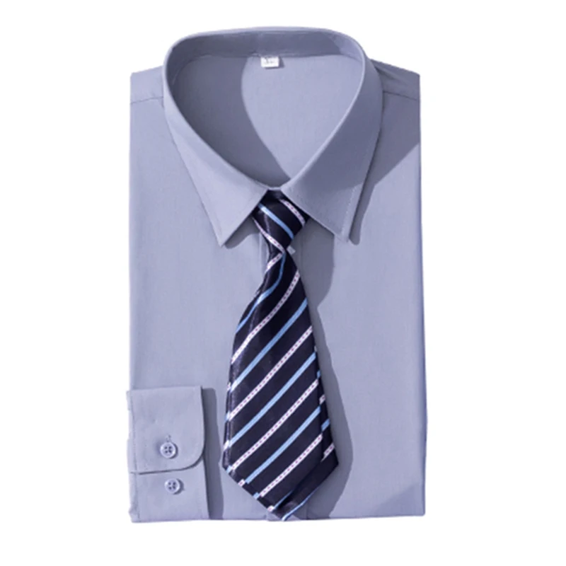 Mens Business Formal Shirt  Solid Fabric  Long Sleeve for Office Work Wear Blouse Color White Blue High Quality Male Career