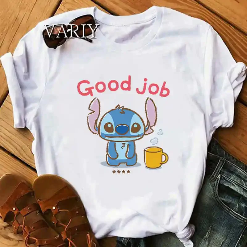 Летняя футболка High Street Top Lilo Stitch женская с графическим принтом Good Job милая Kawaii в