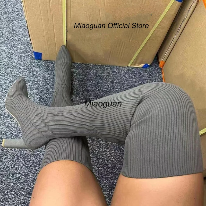 

Женские ботинки на высоком каблуке, новинка сезона осень-зима 2022, модные вязаные эластичные ботинки, женские длинные ботинки в ретро стиле, ...