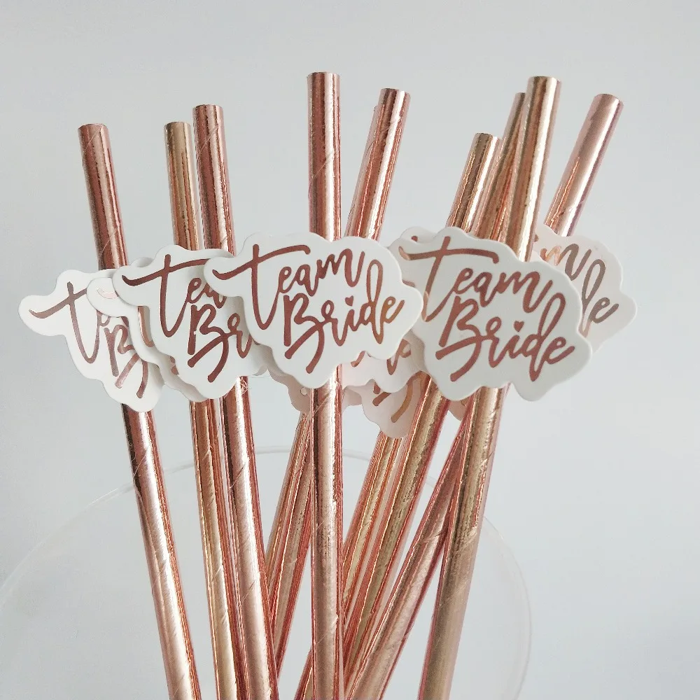 

10pcs team bride Rose Gold Straw for Wedding Decoration Drinking Paper Straws To Be Hen Tableware Bachelor Party Bridal Decor