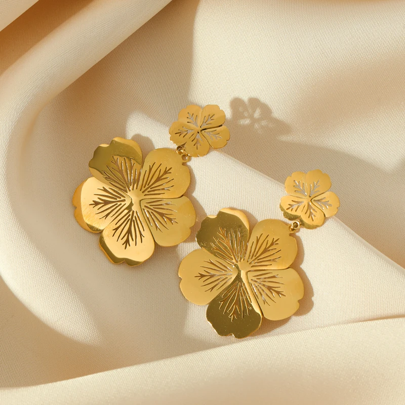 Женские серьги-подвески EILIECK из нержавеющей стали 316L золотого цвета с цветком