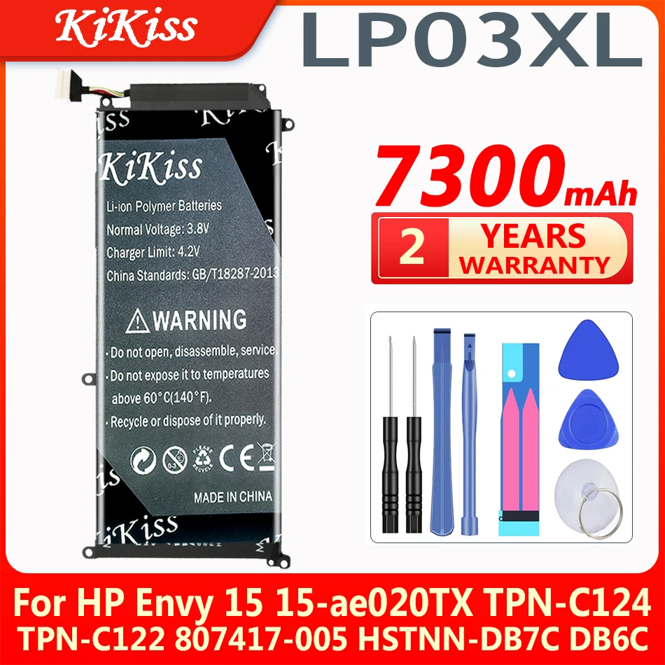 

7300mAh KiKiss LP03XL Laptop Battery For HP Envy 15 15-ae020TX TPN-C124 TPN-C122 807417-005 HSTNN-DB7C DB6C