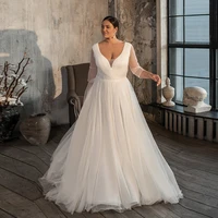 simple tulle plus size wedding dress cheap a line bridal gown for woman v neck sweep train pleat summer 2022 vestido de novia