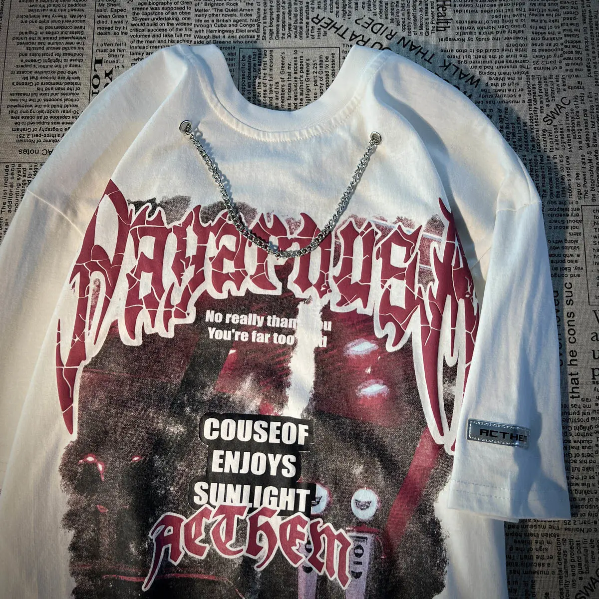 

2022 Letter Graphic T Shirts Hip Hop Harajuku Oversized Goth Tops O-neck Short Sleeve Summer Cool Chain Y2K Fashion Clothing