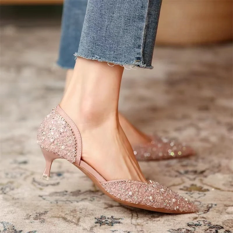 Women's Wedding Bridal Shoes 2022 New Crystal Elegant Pointed Toe Medium Heel Sexy Women's Party Shoes Pumps Women Shoes
