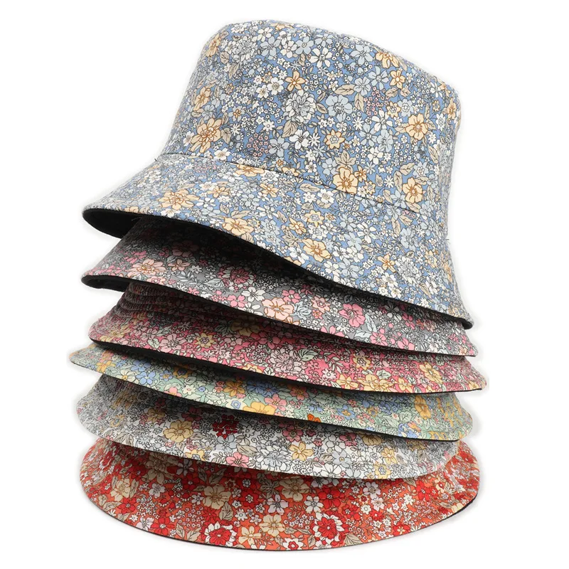 

CNTANG 2022 Fashion Floral Print Bucket Hat Women Double Side Cotton Reversible Sun Protection Cap Female Panama Fisherman Hats