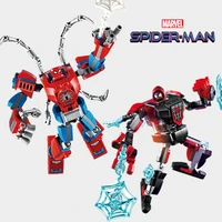 marvels avengers spiderman peter park miles captain america thor thanos armor mecha model building block bricks toys children