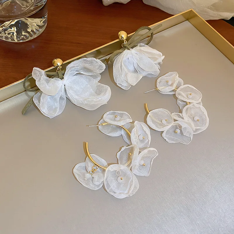 

925 Silver Stud Bow Yarn Flower Earrings Oriental Pastoral Style Stud Earrings Spring Fresh Fairy Earrings boho earrings hoop