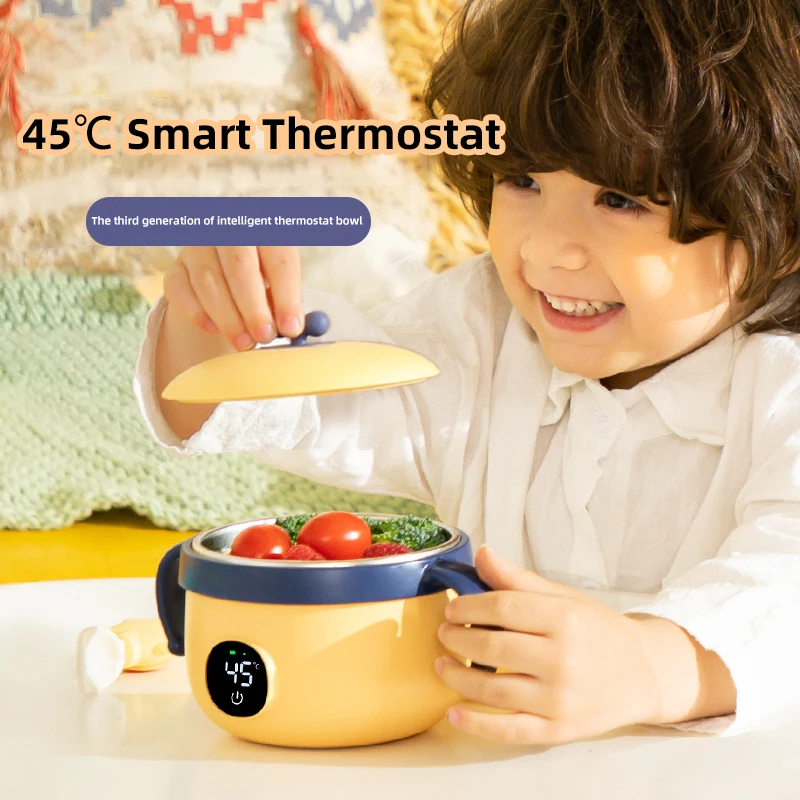 45℃ Intelligent Constant Temperature Bowl Children Thermostatic Bowl Travel Heat Preservation Bowl Safe Food Grade PP Material