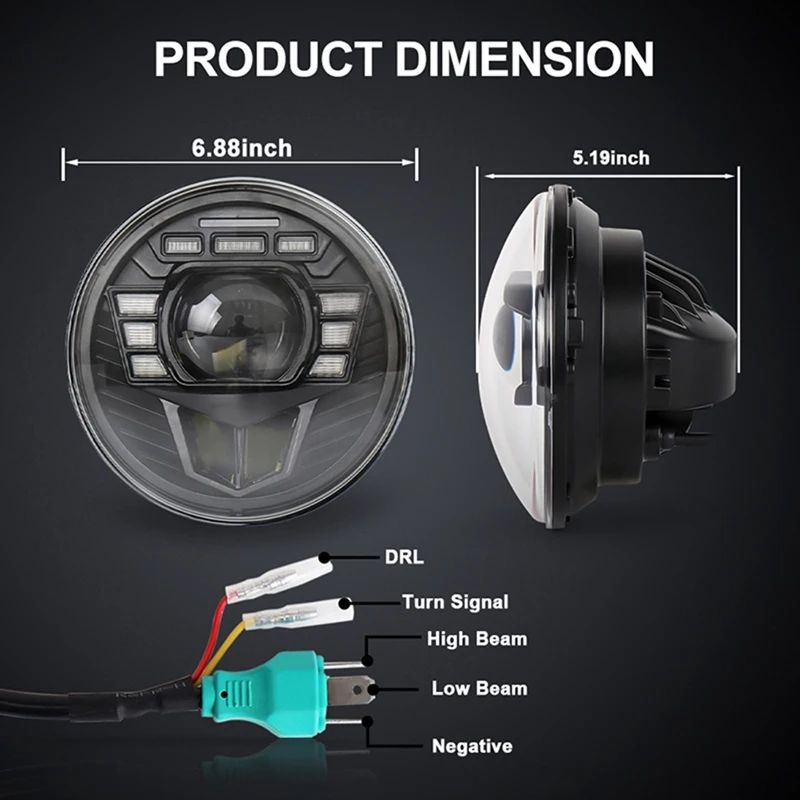 7-дюймовые фонари круглые фары DRL янтарный поворотный сигнал совместимый с Jeep