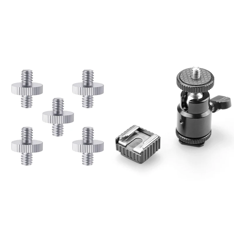 

Top Deals 5 Pieces Metal Threaded Screw Adapter Tripod Screw Converter & 1X Lcd Monitor Adapter With Hot Shoe Cold Shoe Base