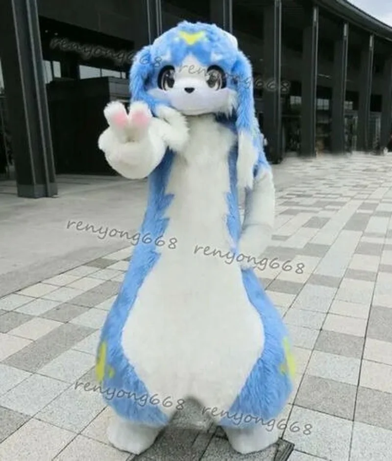 Long Fur Husky Dog Fox Mascot Costume Fursuit Halloween Furry Suit Party Cosplay Cartoon Outfits Dress Up