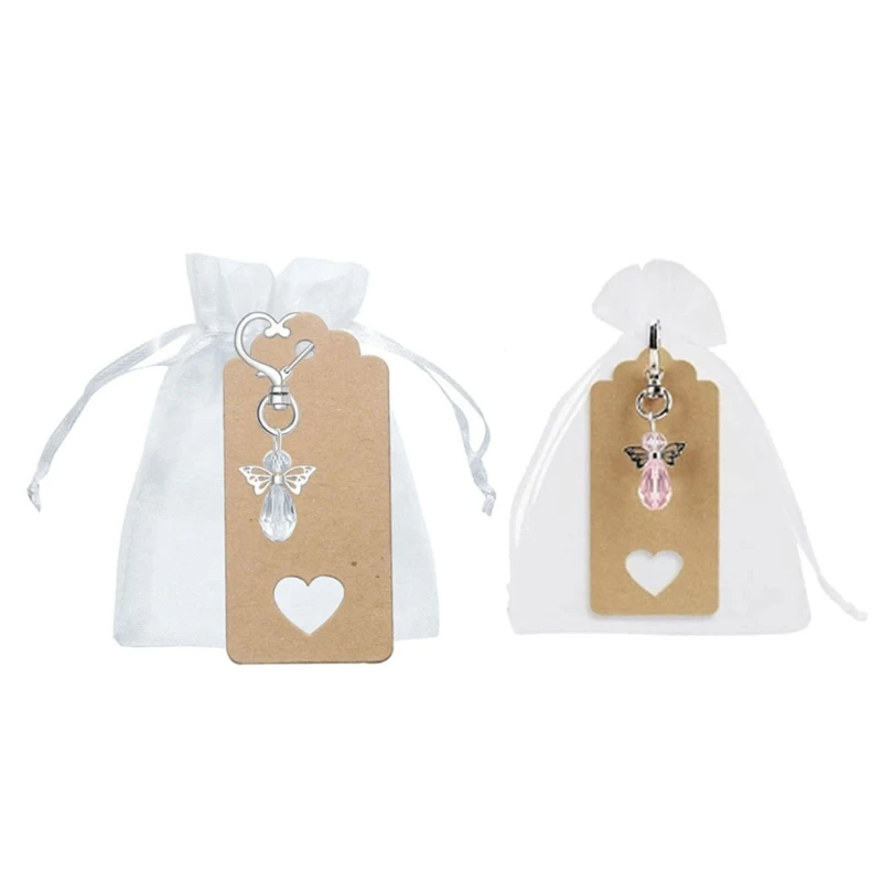 

30pcs/set Angel Design Keychain Favor Organza Gift Bags Heart Tags for Guests Favor Bridal Baby Shower Wedding Party