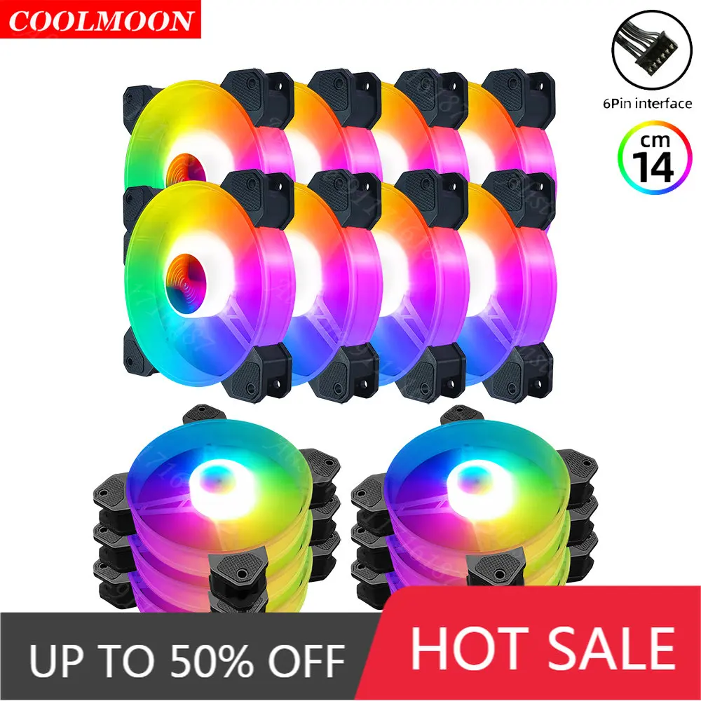 

Coolmoon 6-контактный теплоотвод RGB Компьютерный Вентилятор охлаждения шасси 140 мм чехол для ПК Аксессуары для игрового кулера дистанционное уп...