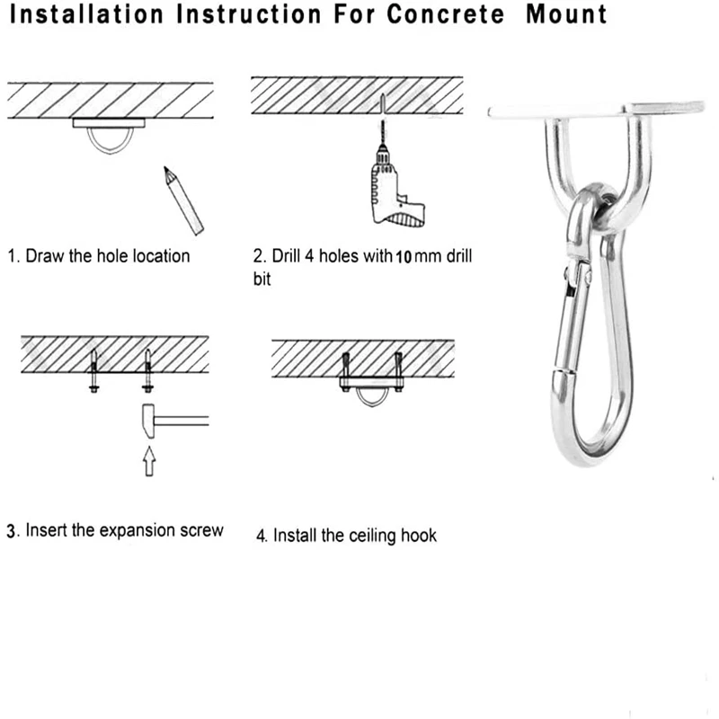 4 Set M6 Ceiling Wall Mount Hanging Hardware Fitting U-Shaped Hooks For Yoga Hammock Swings Marine Yacht Accessories |