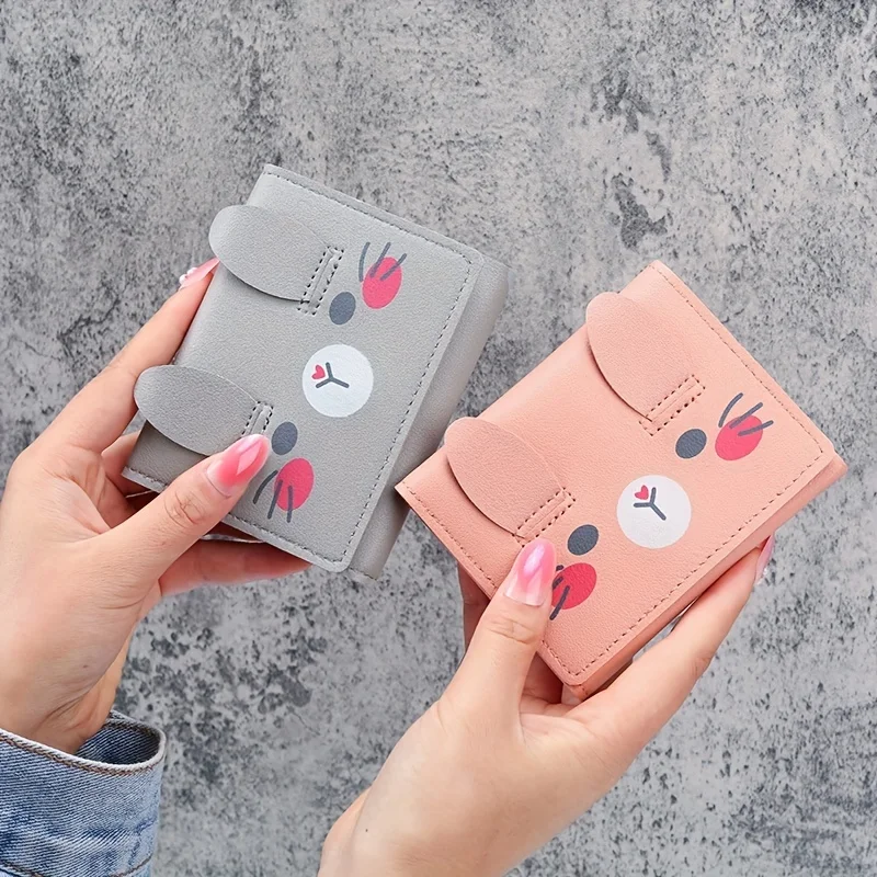 

Mini Short Wallets Student Cute Cartoom Purses Women Fashion Pattern Women's Solid Color Tri-fold Student Wallet Card Holder