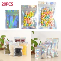 20pc zip plastic bag aluminum foil hologram food pouch retail waterproof zipper reclosable pouches for food coffee nut sugar tea