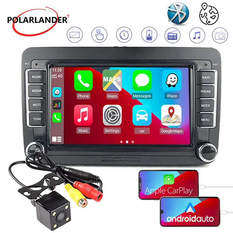 

Автомагнитола Carplay, 2 Din, 7 дюймов, Android-навигация, Wi-Fi, Bluetooth, Mirror Link, Автомобильный мультимедийный плеер с поддержкой музыки, FM, стерео