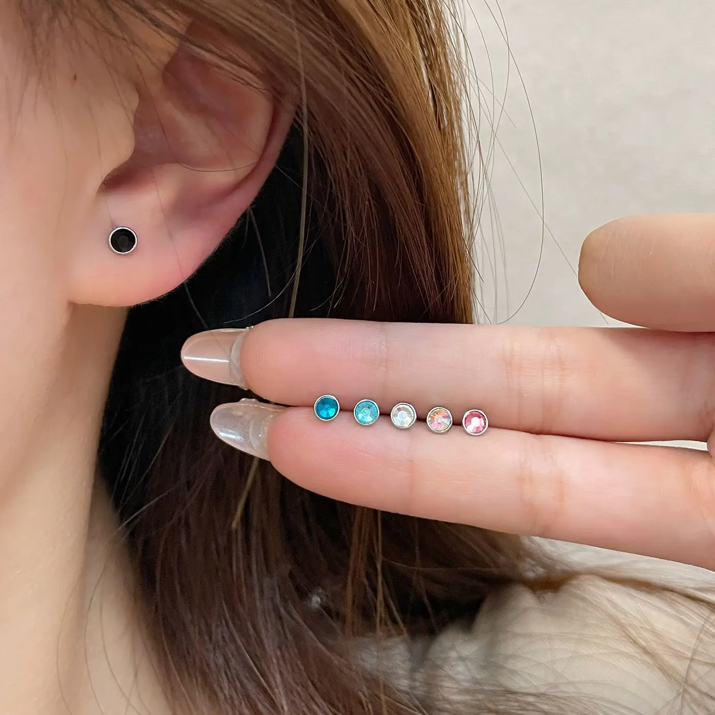 ity geometryczny kolorowy kryształ ze stali nierdzewnej pierścieniowy ucho kość paznokci moda delikatny kolczyk z cyrkonią dla kobiet Y2K