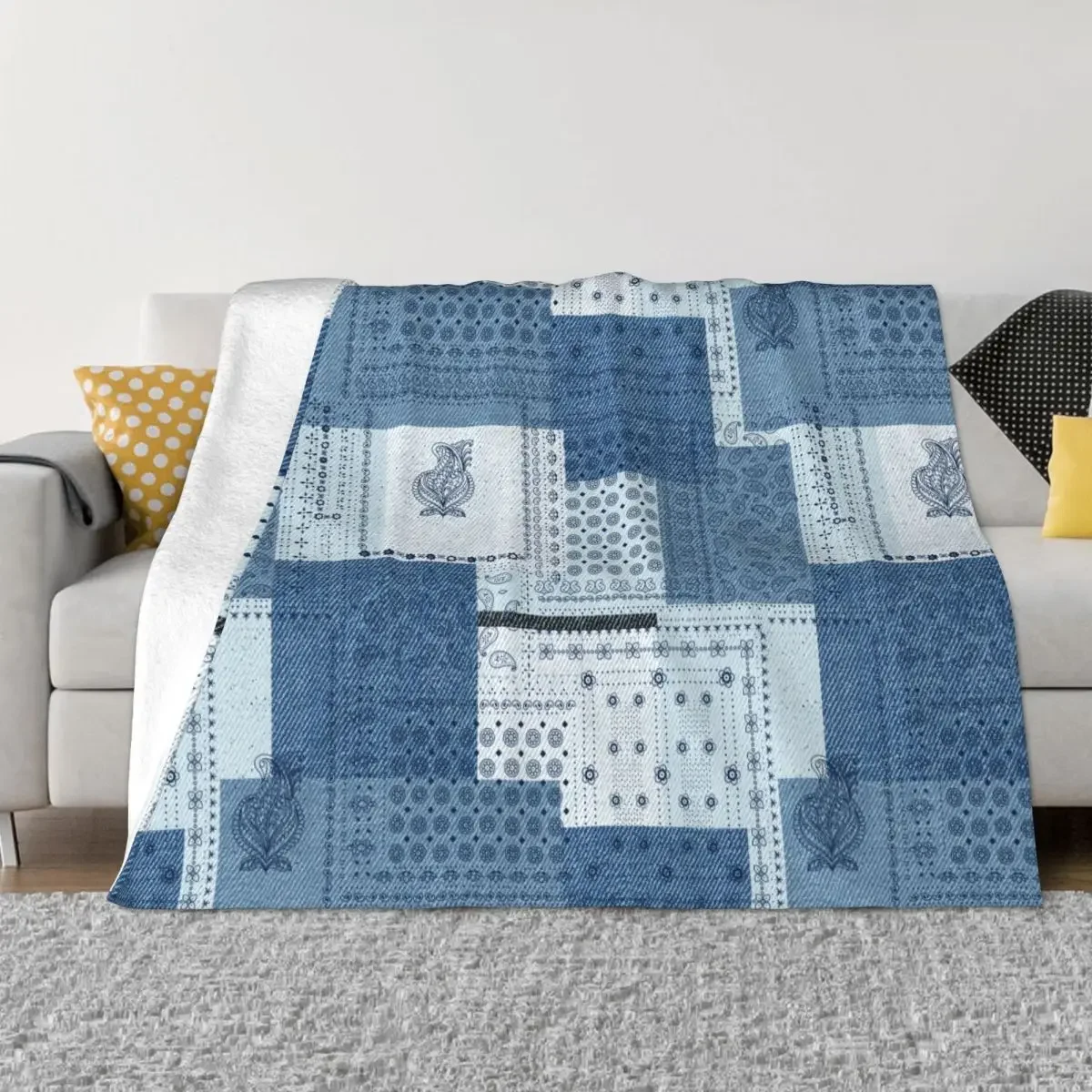 

Джинсовое одеяло в стиле пэчворк с узором пейсли, бархатное летнее дышащее супер мягкое покрывало для дивана, покрывала
