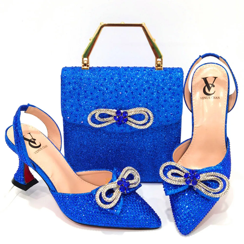 

CR-920 All-match French Pointed-toe Rhinestone Stiletto High-heeled Shoes Royal Blue Color Women's Shoes And Bags