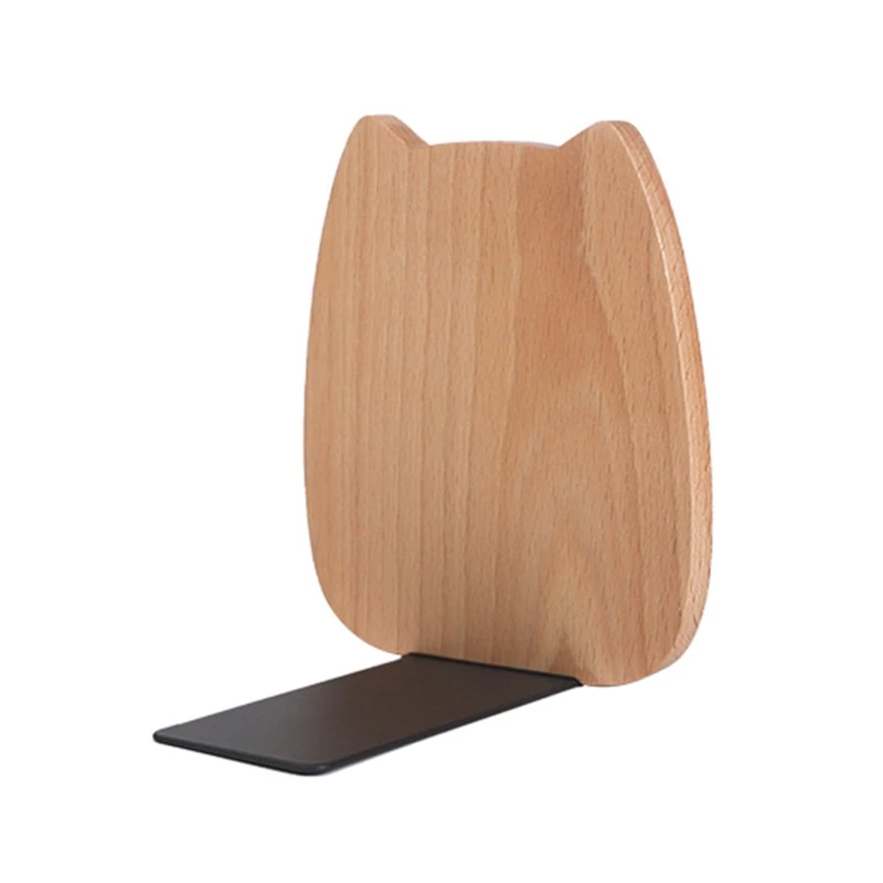 

594F Solid Wood Bookend with Metal Base Magazine Book Display Holder Bookend Desk Ornemants for Kids Students Teachers