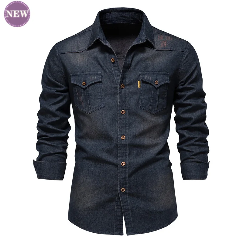 Новая мужская рубашка трендовая джинсовая без глажки повседневная однотонная с