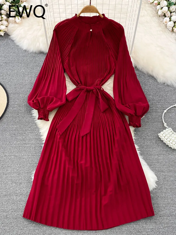 

Платье-трапеция женское однотонное Плиссированное с высокой талией и поясом