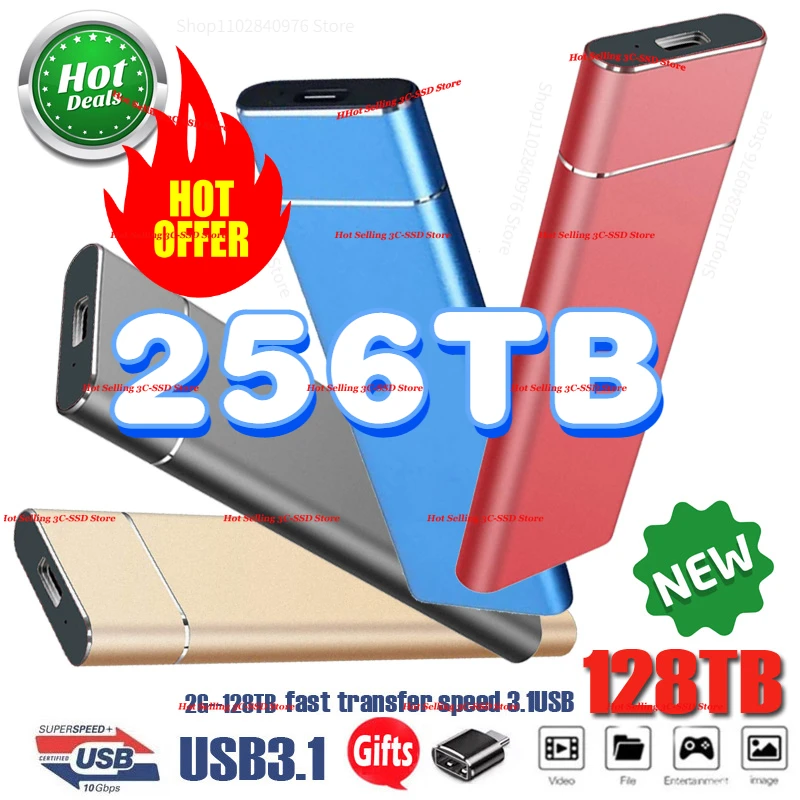 

New USB-C Mini Flash Solid State Drive External Hard Drive HD SSD 256TB 200TB 4TB 8/16/64TB M2 for Notebook/Laptop/PC/Android