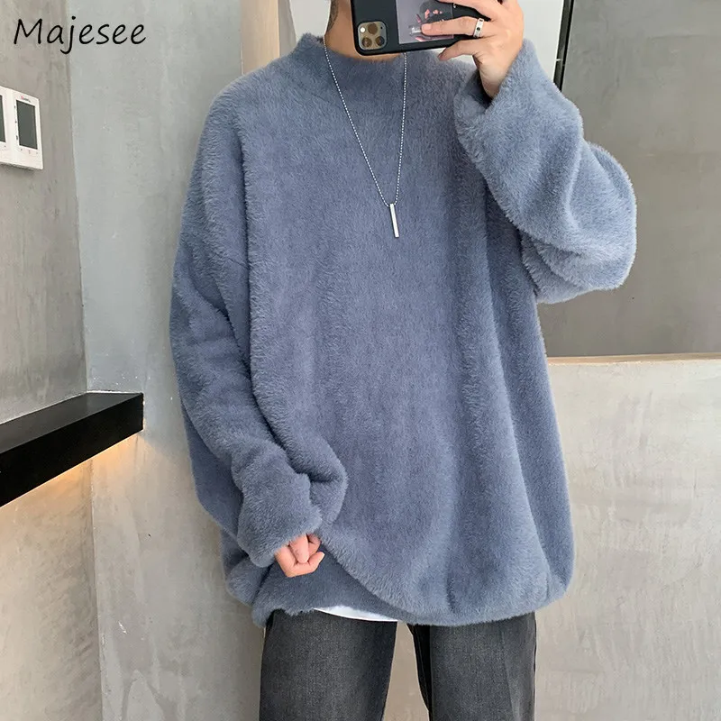 

Sweater Pullovers Men Solid Soft Warm Autumn New Basic Casual Simple Loose All-match Korean Style Students Retro Trendy Popular