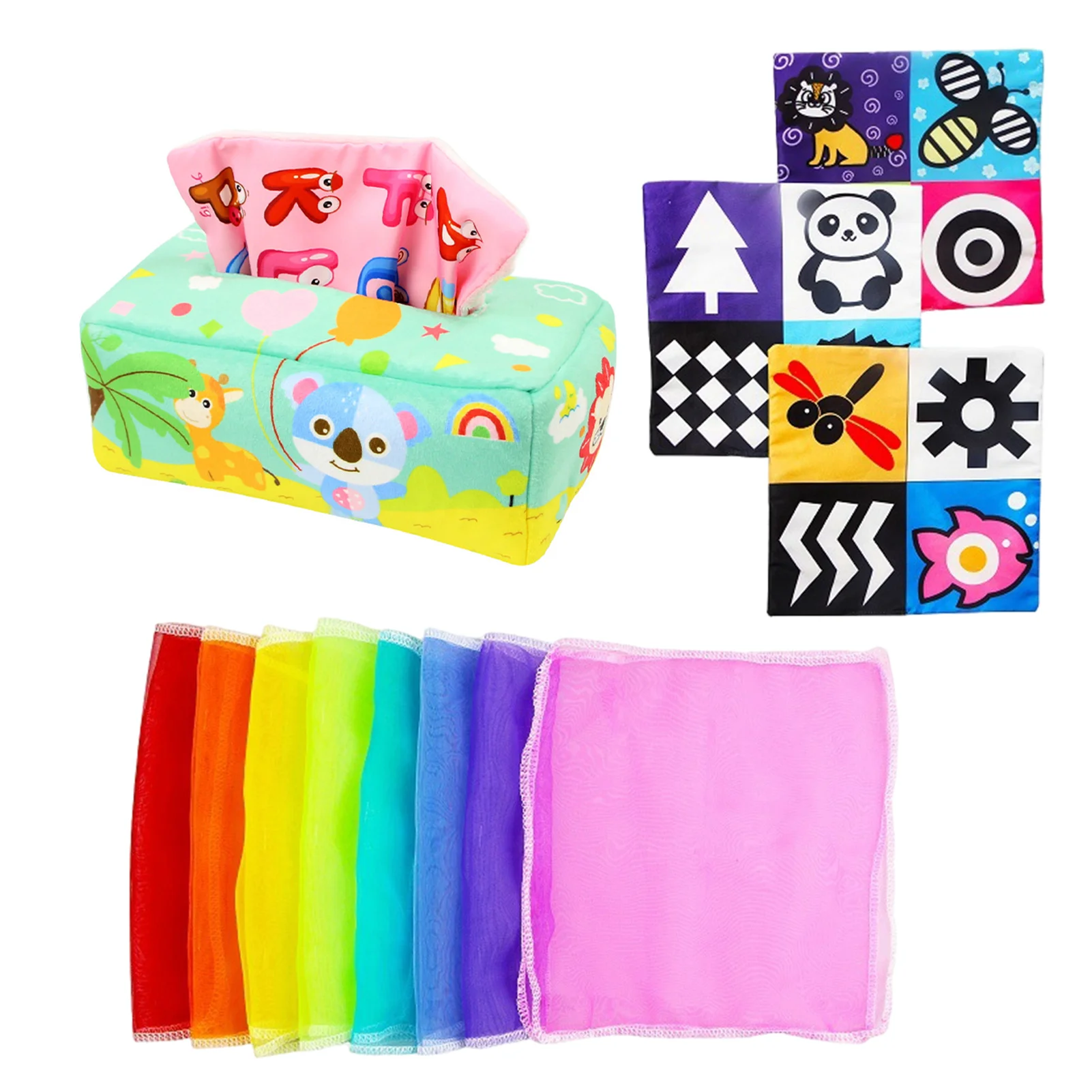 

Pull Along Baby Sensory Toys Soft Tissue Box Toy Play Scarves STEM Montessori Toys Educational Manipulative Preschool Learning