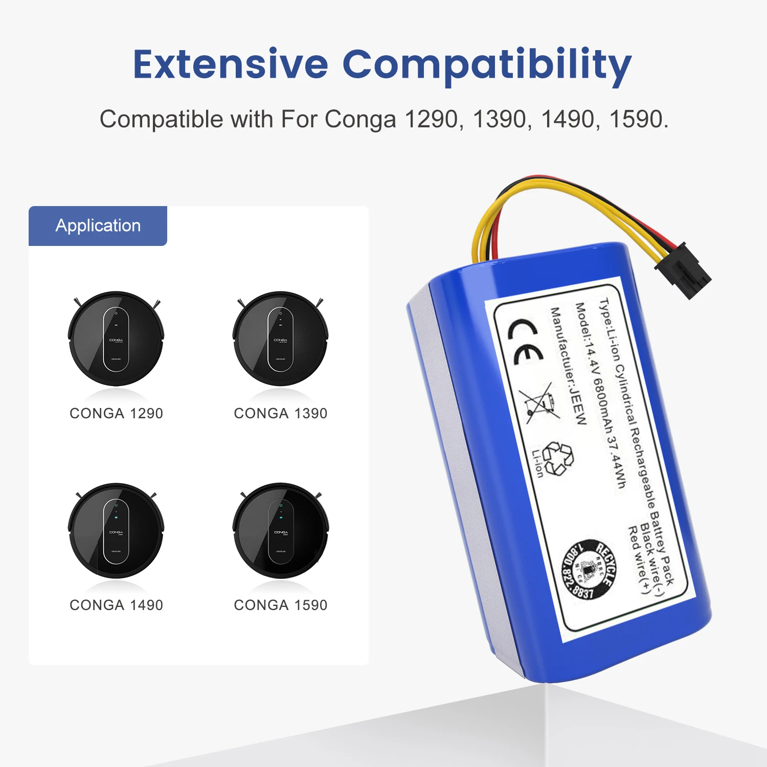 Фото 100% новый 14,4 v 6800mAh литий-ионный аккумулятор для Cecotec Conga 1290 1390 1490 заменяемая батарея №3