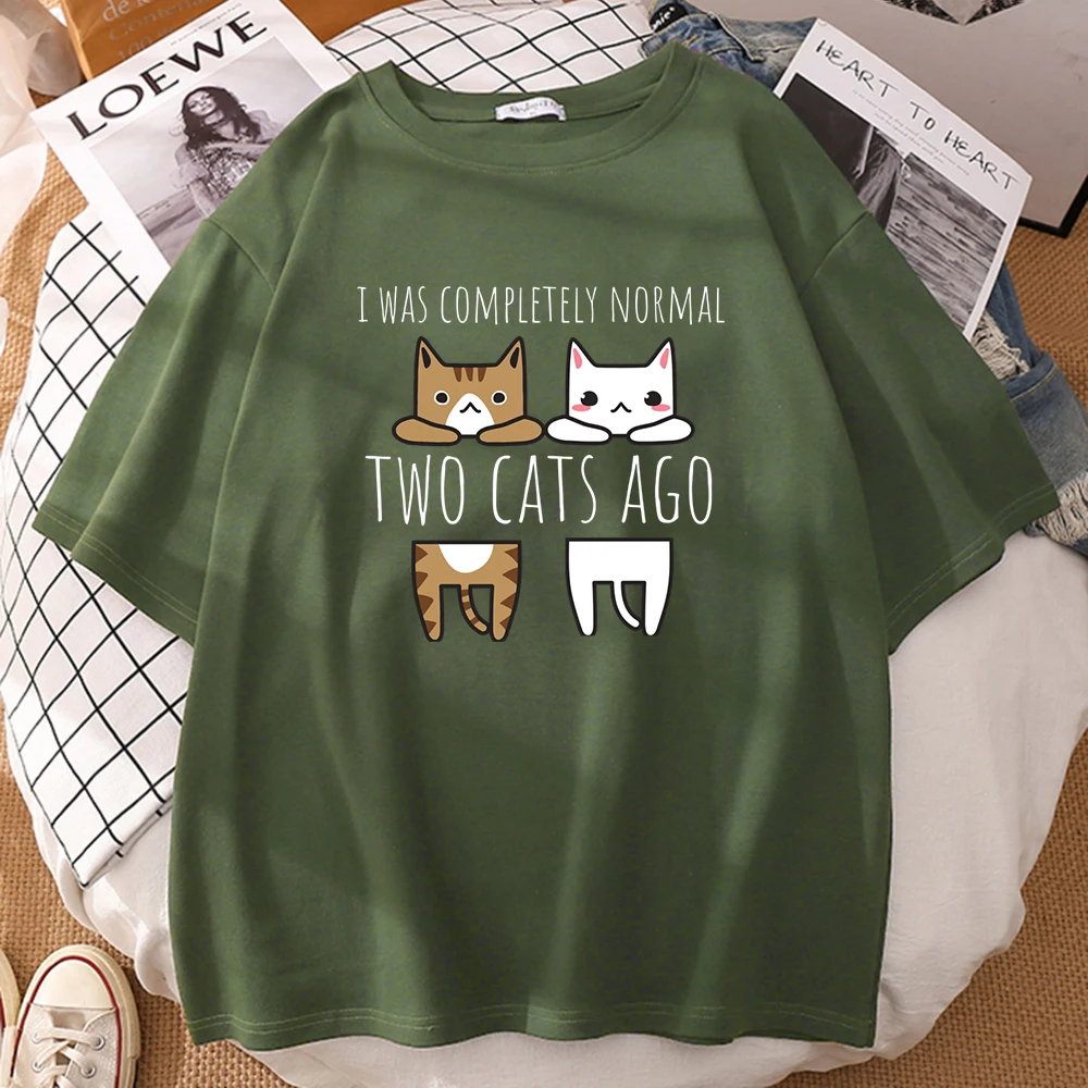 

I Was Completely Normal Two Cats Ago Print Mans Short Sleeve Cartoons Casual Tops Oversize Crewneck Clothing Men Cotton T-Shirts