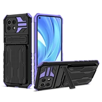 armor card holder shockproof phone case for mi 11t 11 lite poco m3 x3 nfc redmi note 10 pro 9s 9t 9c kickstand hybrid back cover