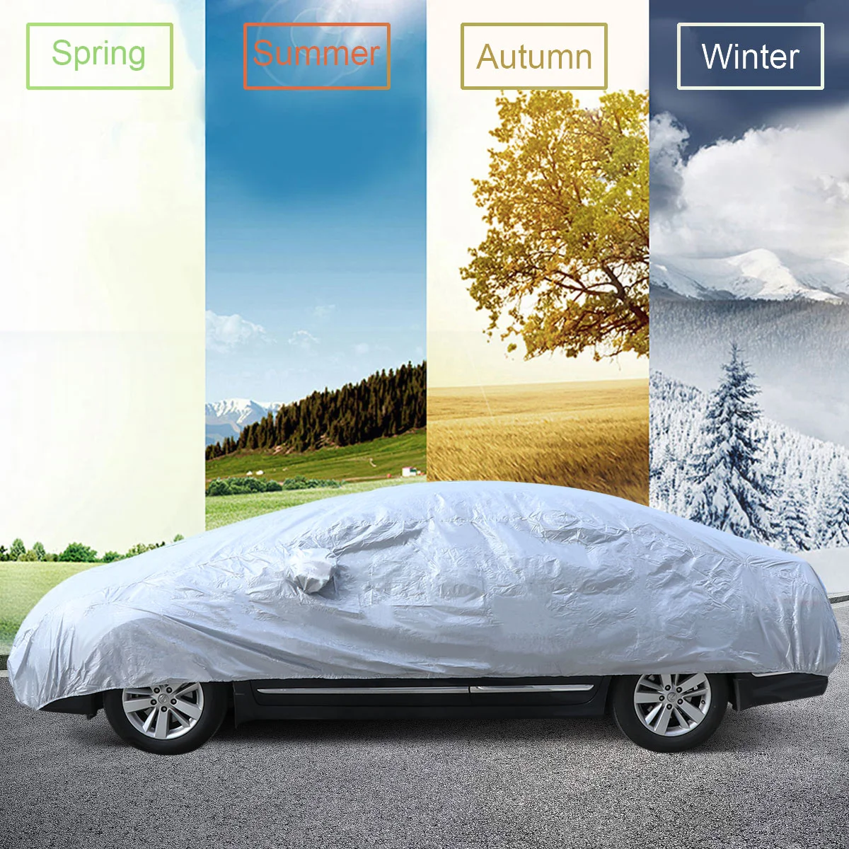 

Universal Full Car Snow Ice Sun UV Rain Shade Cover Outdoor Protector Size (Silver)