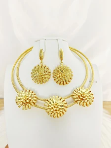 Gold Colour Plated Necklace Earring Set Beautiful Fashion Trend Sweet Romantic Party Wedding