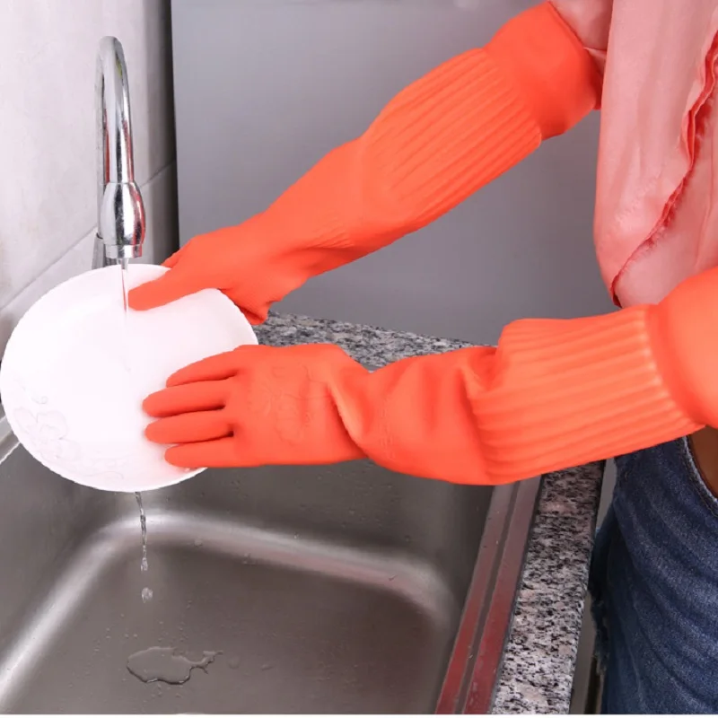 Extended Anti-Backflow Rubber Household Gloves Non-Slip Wear-Resistant Kitchen Cleaning Laundry Car Washing Household Gloves