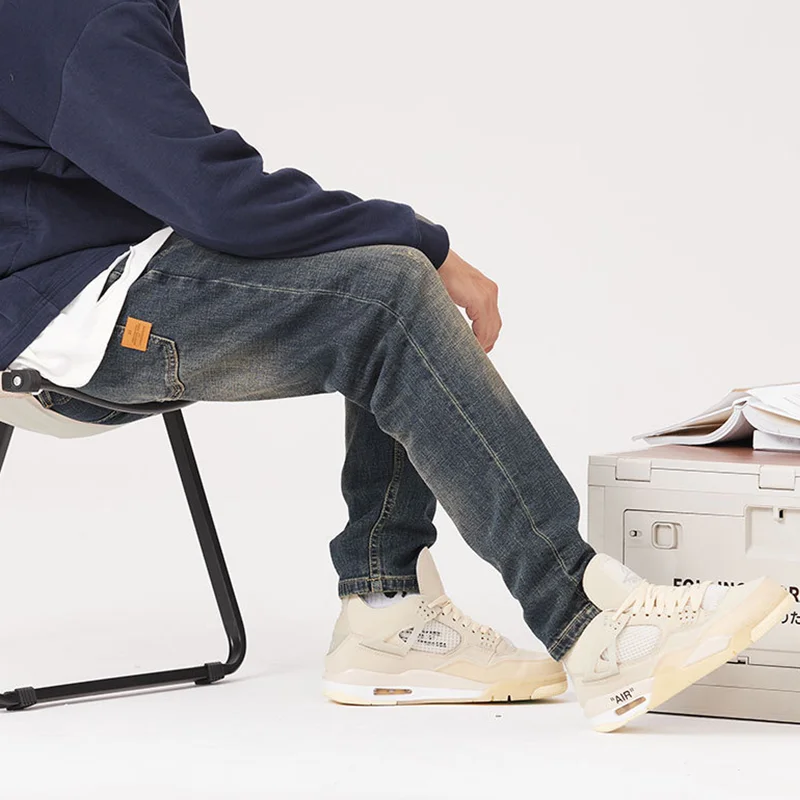 Men Clothing New Pattern Recreational Vintage Blue Jeans Straight Cylinder Loose High Street Trousers Autumn and Winter Female