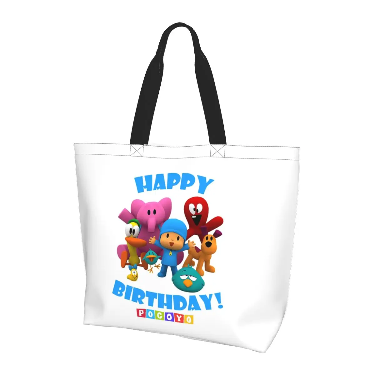 Фото Сумка-шоппер Happy Birthday Boy Girl Pocoyo, холщовая сумка через плечо большой вместимости, сумка-шоппер для покупок, женская сумка для продуктов №4