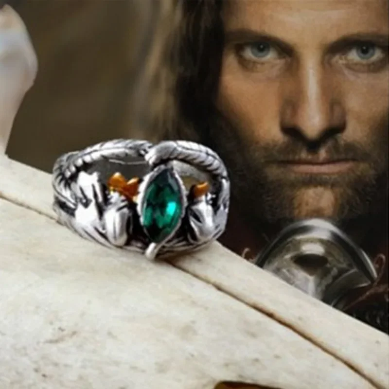 Фото Новая мода Barahir Aragorn Gondor кольцо для мужчин и женщин зеленый кристалл кольцо ювелирные изделия №4