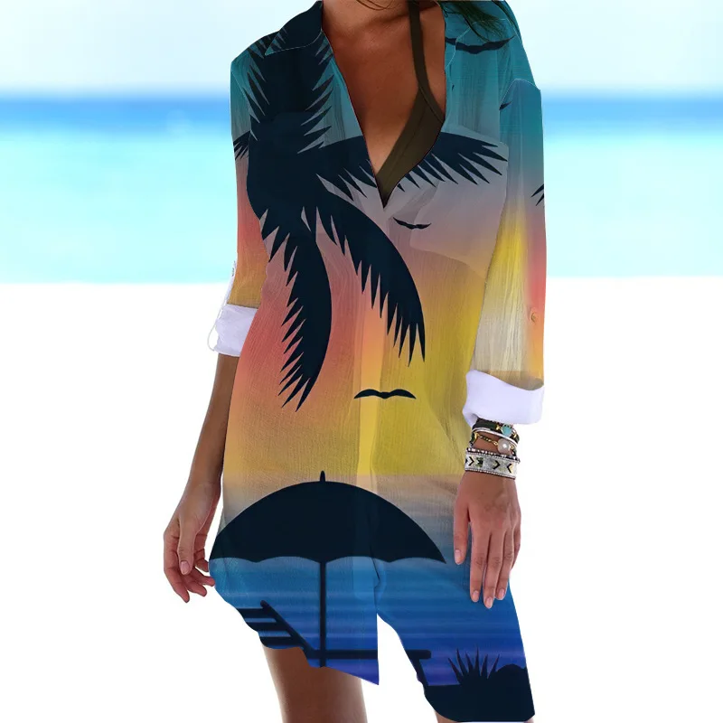 

KANCHIII-2022 new summer shirt leisure long sleeve women's button women's loose shirt fashion Vintage printed top