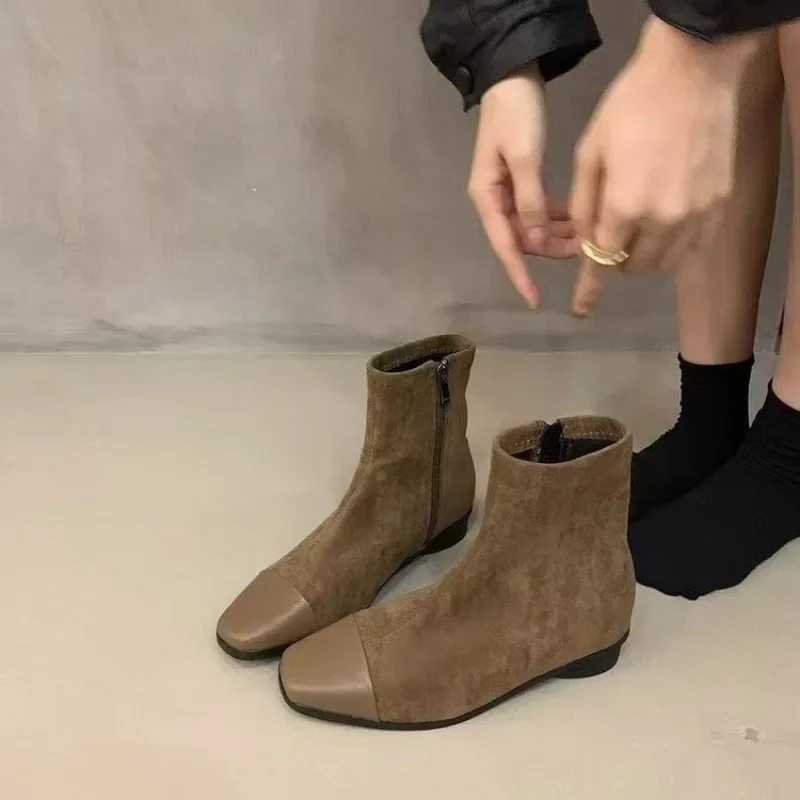 Фото 2024 High Quality Ladies Shoes Ankle Women's Boots Elegant Modern Boots Women Sewing Square Toe Side Zip Low Heel Shoes Female №4
