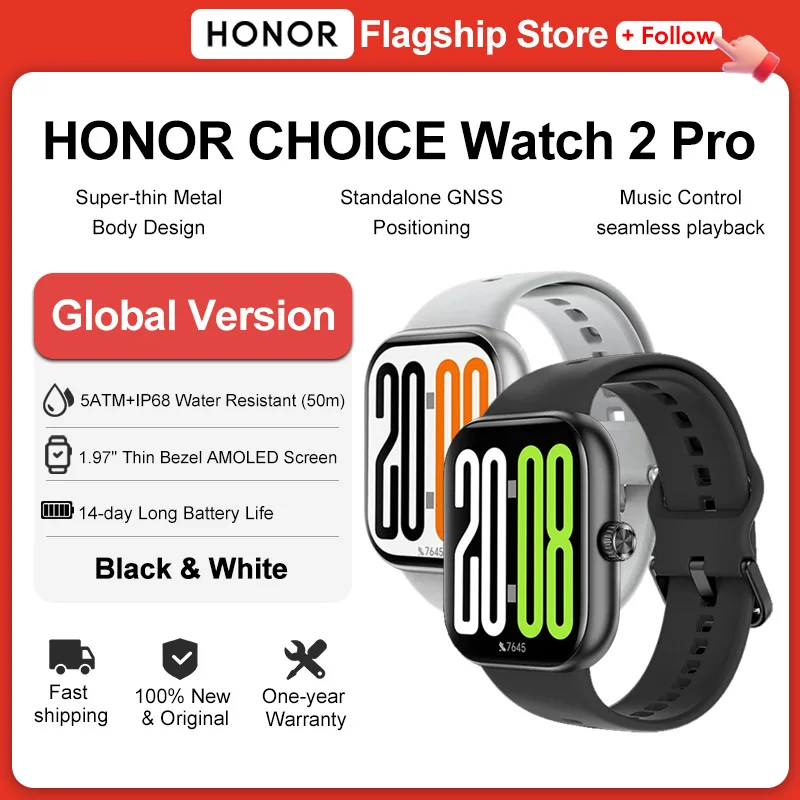 Фото Глобальная версия HONOR CHOICE Watch 2 Pro, 1.97'' AMOLED, Bluetooth-звонки, GNSS, водонепроницаемость 5ATM, мониторинг здоровья, 14 дней автономной работы №1