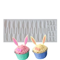 cute rabbit ears silicone mold leaf kitchen baking tools diy chocolate fondant pastry dessert fudge cake lace decoration mould